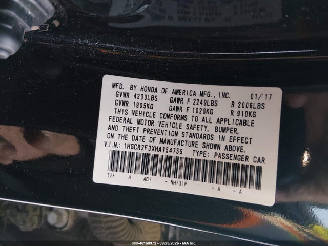 Продажа на аукционе авто 2017 Honda Accord Lx, vin: 1HGCR2F3XHA154755, номер лота: 46168972