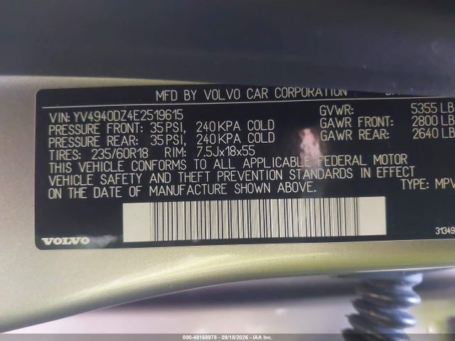 Aukcja sprzedaży 2014 Volvo Xc60 3.2 Premier Plus, vin: YV4940DZ4E2519615, numer aukcji: 46168978