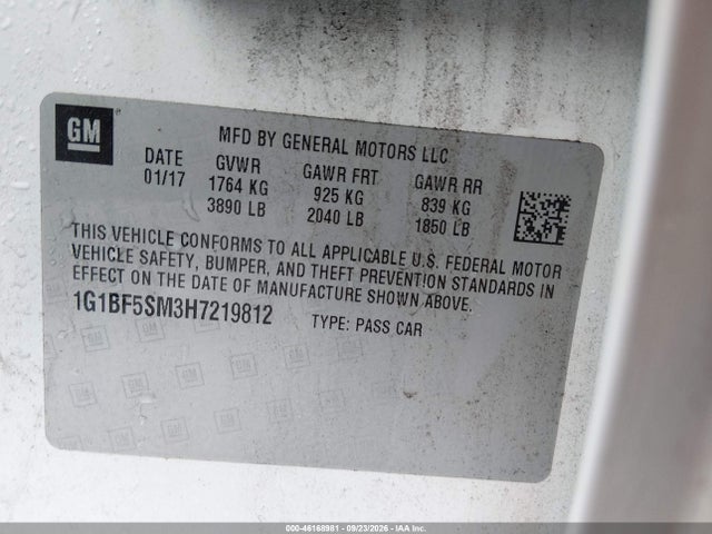 46168981 :رقم المزاد ، 1G1BF5SM3H7219812 vin ، 2017 Chevrolet Cruze Premier Auto مزاد بيع