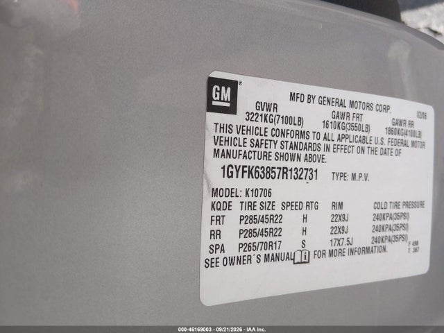Aukcja sprzedaży 2007 Cadillac Escalade Standard, vin: 1GYFK63857R132731, numer aukcji: 46169003