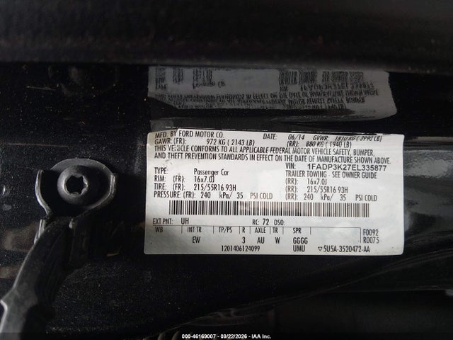 2014 Ford Focus Se მანქანა იყიდება აუქციონზე, vin: 1FADP3K27EL335877, აუქციონის ნომერი: 46169007
