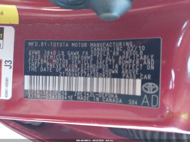 Продажа на аукционе авто 2010 Toyota Corolla Le, vin: 2T1BU4EE7AC360835, номер лота: 46169012