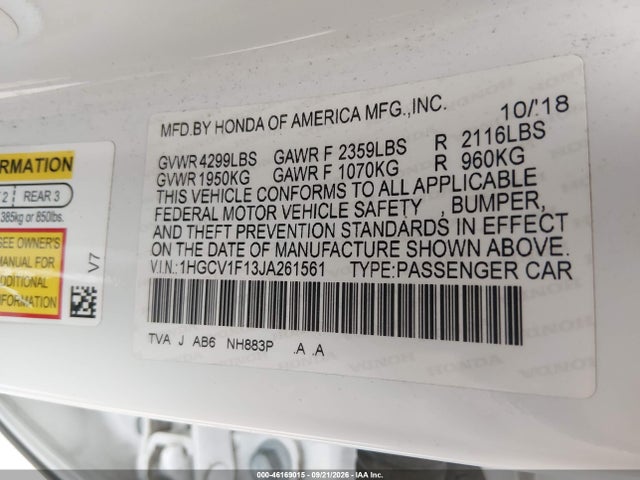 1HGCV1F13JA261561 Honda ACCORD LX