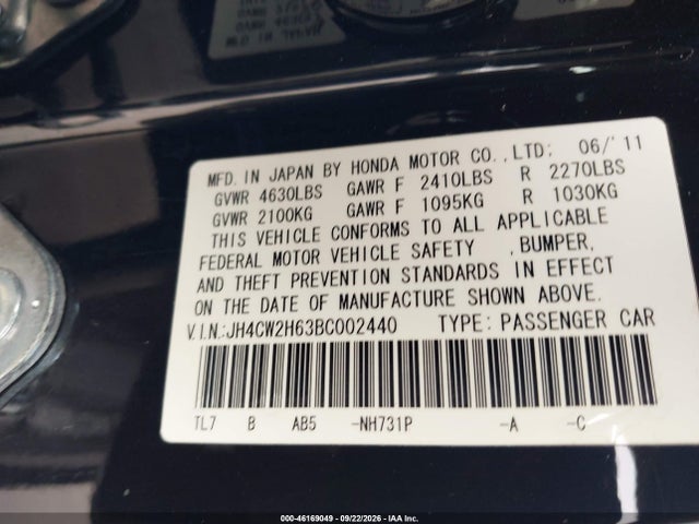 Aukcja sprzedaży 2011 Acura Tsx 2.4, vin: JH4CW2H63BC002440, numer aukcji: 46169049