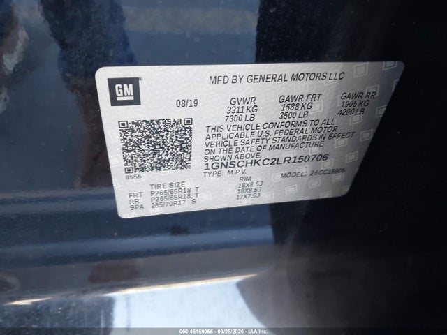 Продажа на аукционе авто 2020 Chevrolet Suburban 2wd Lt, vin: 1GNSCHKC2LR150706, номер лота: 46169055