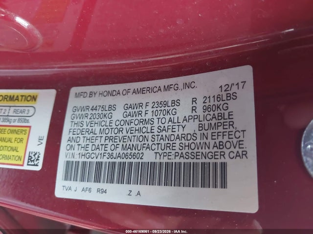 1HGCV1F36JA065602 Honda Accord Sport