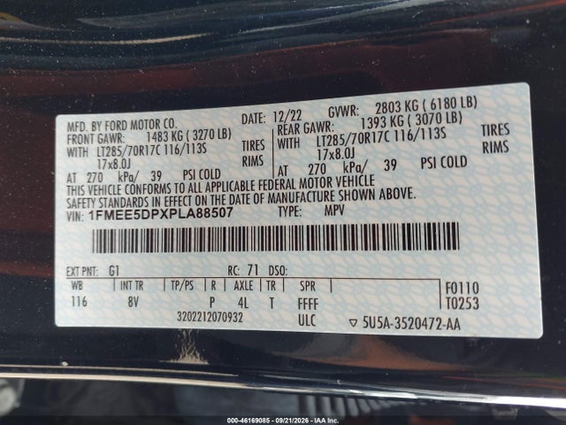 2023 Ford Bronco Badlands მანქანა იყიდება აუქციონზე, vin: 1FMEE5DPXPLA88507, აუქციონის ნომერი: 46169085
