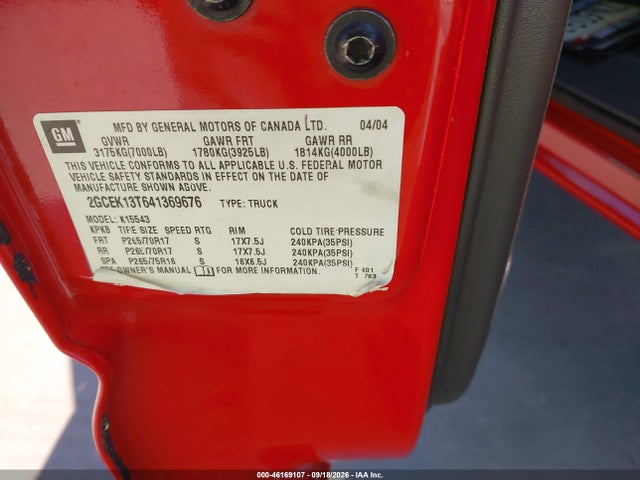 46169107 :رقم المزاد ، 2GCEK13T641369676 vin ، 2004 Chevrolet Silverado 1500 Ls مزاد بيع