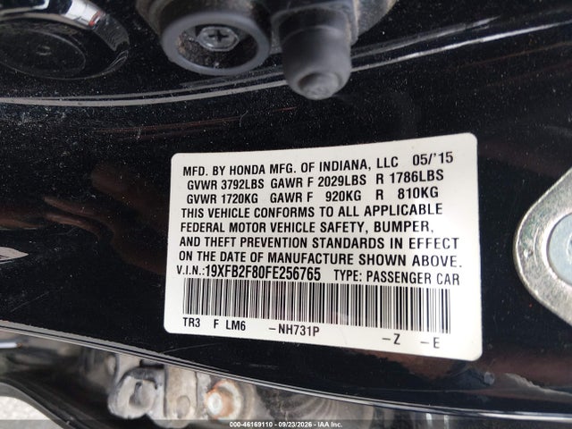 Aukcja sprzedaży 2015 Honda Civic Ex, vin: 19XFB2F80FE256765, numer aukcji: 46169110