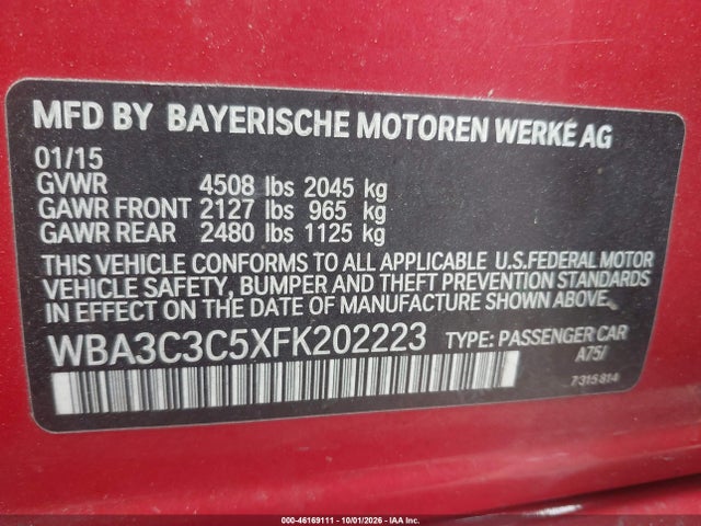 Продажа на аукционе авто 2015 Bmw 320i Xdrive, vin: WBA3C3C5XFK202223, номер лота: 46169111