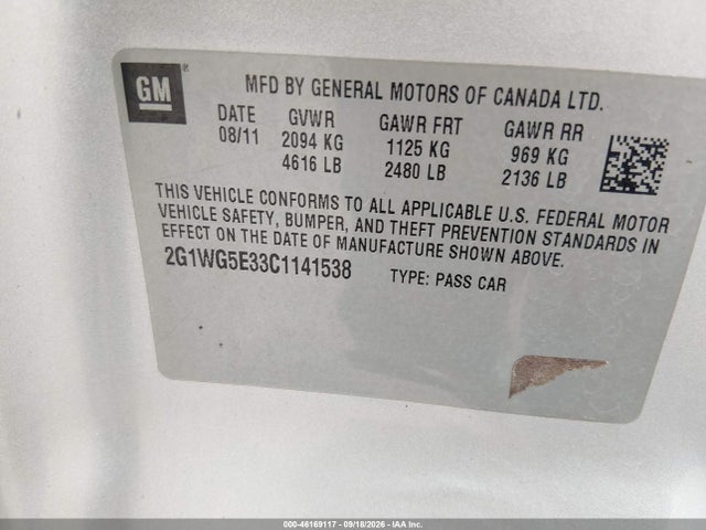 Auction sale of the 2012 Chevrolet Impala Lt, vin: 2G1WG5E33C1141538, lot number: 46169117