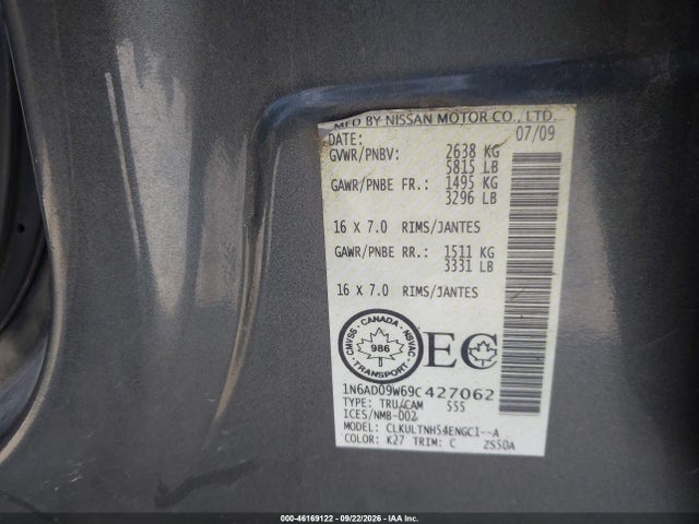 Продажа на аукционе авто 2009 Nissan Frontier Le, vin: 1N6AD09W69C427062, номер лота: 46169122