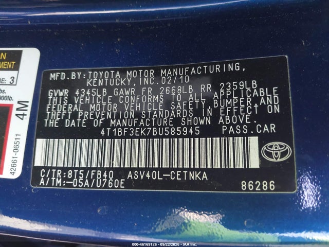 Aukcja sprzedaży 2011 Toyota Camry Le, vin: 4T1BF3EK7BU585945, numer aukcji: 46169126