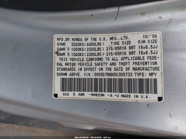 Aukcja sprzedaży 2005 Honda Cr-v Ex, vin: SHSRD788X5U305733, numer aukcji: 46169130