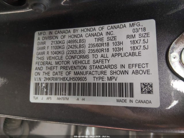 2HKRW1H8XJH509605 Honda Cr-v Ex-l/ex-l Navi