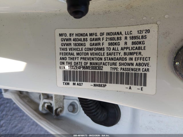 46169173 :رقم المزاد ، 19XZE4F96ME008302 vin ، 2021 Honda Insight Touring مزاد بيع