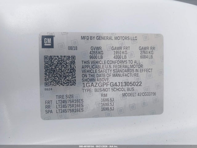 Aukcja sprzedaży 2018 Chevrolet Express 3500 Lt, vin: 1GAZGPFG4J1305022, numer aukcji: 46169184