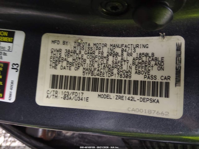 Aukcja sprzedaży 2013 Toyota Corolla S, vin: 5YFBU4EE1DP178309, numer aukcji: 46169189