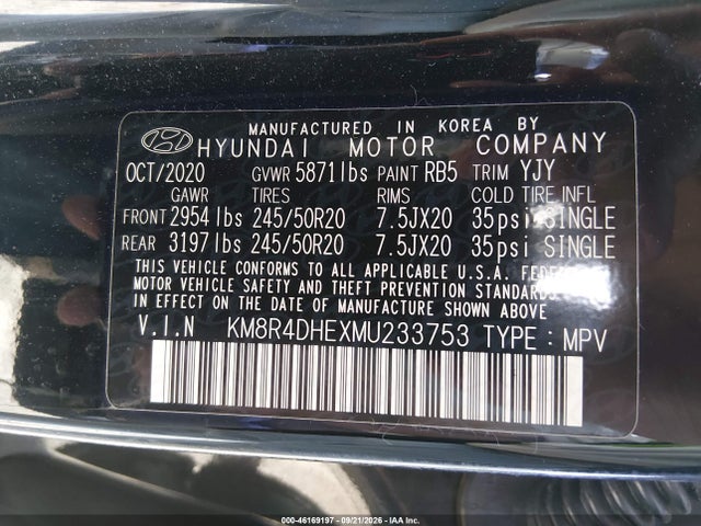 Продажа на аукционе авто 2021 Hyundai Palisade Sel, vin: KM8R4DHEXMU233753, номер лота: 46169197