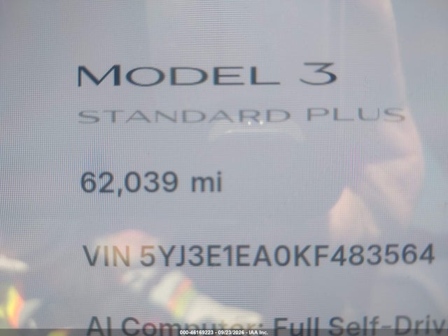 2019 Tesla Model 3 Long Range/mid Range/standard Range/standard Range Plus მანქანა იყიდება აუქციონზე, vin: 5YJ3E1EA0KF483564, აუქციონის ნომერი: 46169223