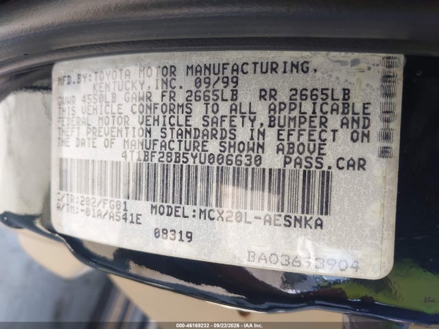 2000 Toyota Avalon Xl მანქანა იყიდება აუქციონზე, vin: 4T1BF28B5YU006630, აუქციონის ნომერი: 46169232
