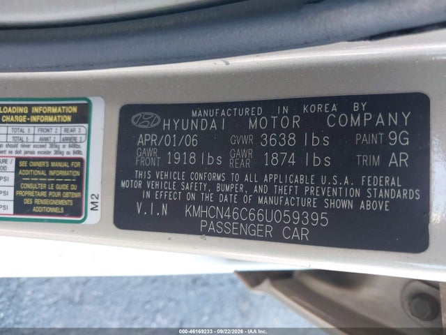 46169233 :رقم المزاد ، KMHCN46C66U059395 vin ، 2006 Hyundai Accent Gls مزاد بيع