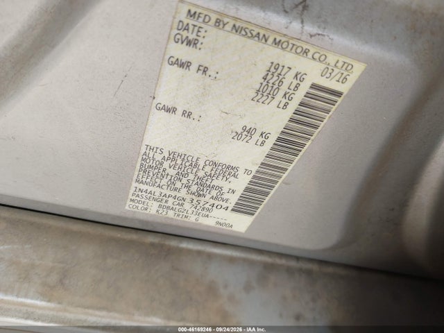 46169246 :رقم المزاد ، 1N4AL3AP4GN357404 vin ، 2016 Nissan Altima 2.5 S مزاد بيع