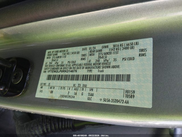 46169249 :رقم المزاد ، 1FTEW2LP0RKD14676 vin ، 2024 Ford F-150 Stx مزاد بيع