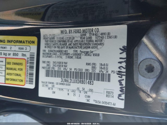Aukcja sprzedaży 2013 Lincoln Mkz Hybrid, vin: 3LN6L2LUXDR801483, numer aukcji: 46169258
