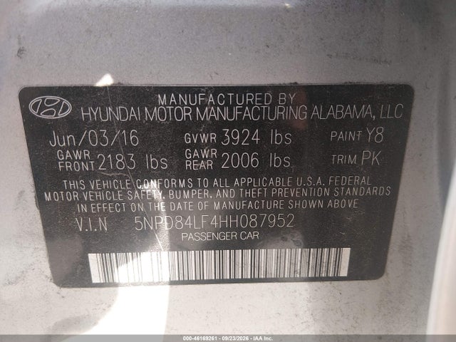 2017 Hyundai Elantra Se მანქანა იყიდება აუქციონზე, vin: 5NPD84LF4HH087952, აუქციონის ნომერი: 46169261