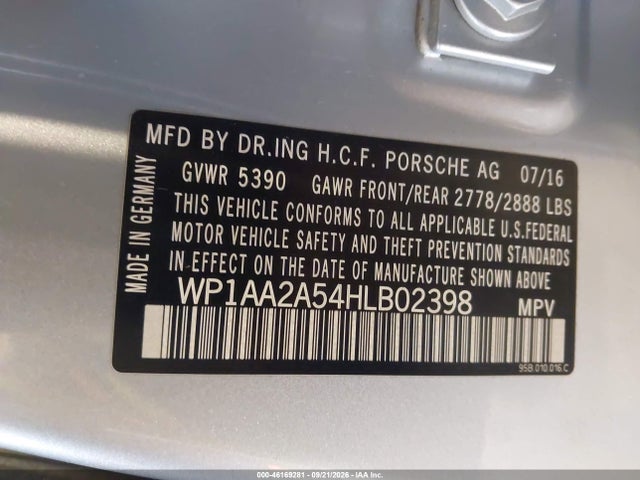 Продажа на аукционе авто 2017 Porsche Macan, vin: WP1AA2A54HLB02398, номер лота: 46169281