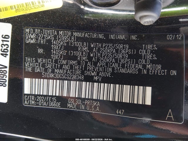 Продажа на аукционе авто 2012 Toyota Sienna Se 8 Passenger, vin: 5TDXK3DC5CS228348, номер лота: 46169309