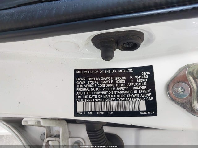 2017 Honda Civic Lx მანქანა იყიდება აუქციონზე, vin: SHHFK7G26HU203779, აუქციონის ნომერი: 46169348
