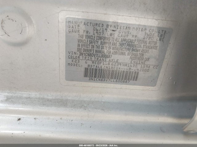 Продажа на аукционе авто 2020 Nissan Versa S Xtronic Cvt, vin: 3N1CN8DV7LL800887, номер лота: 46169372