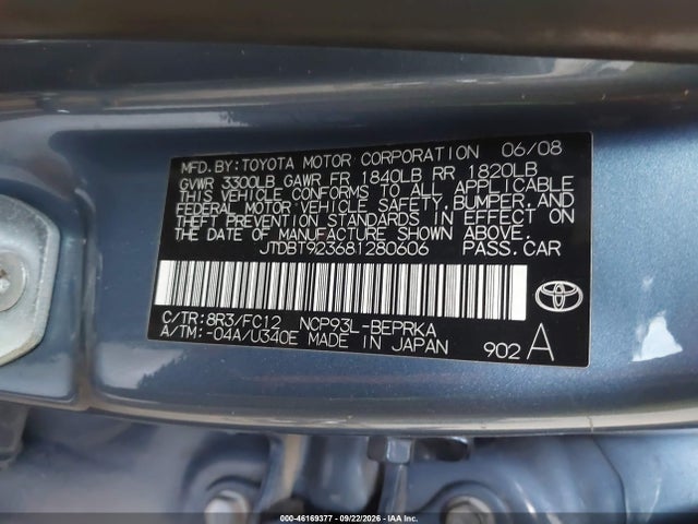 Aukcja sprzedaży 2008 Toyota Yaris, vin: JTDBT923681280606, numer aukcji: 46169377