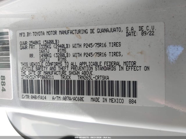 Auction sale of the 2023 Toyota Tacoma 2wd Sr, vin: 3TYRX5GN7PT068311, lot number: 46169378