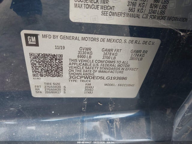 2020 Chevrolet Silverado 1500 2wd  Short Bed Rst მანქანა იყიდება აუქციონზე, vin: 3GCPWDED5LG193696, აუქციონის ნომერი: 46169437