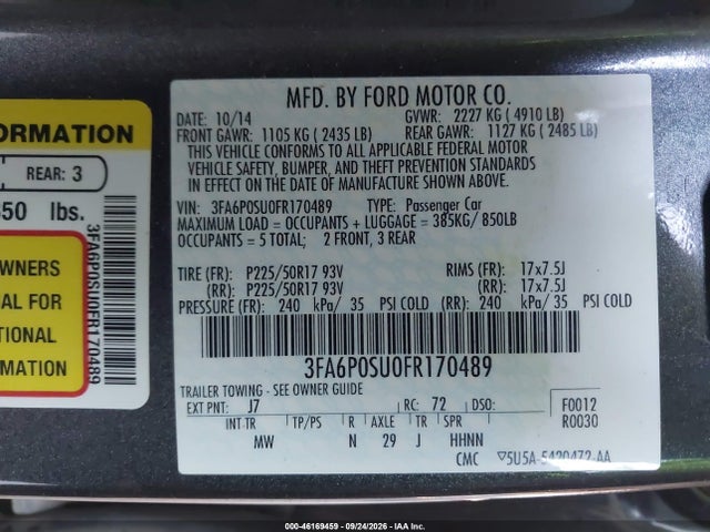 3FA6P0SU0FR170489 Ford Fusion Energi Titanium