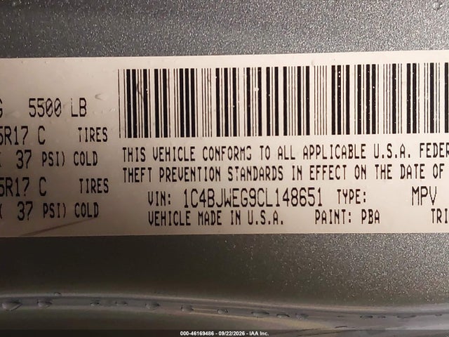 Продаж на аукціоні авто 2012 Jeep Wrangler Unlimited Sahara, vin: 1C4BJWEG9CL148651, номер лоту: 46169486