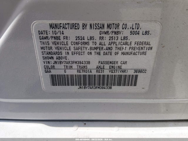 Aukcja sprzedaży 2015 Infiniti Q50 Premium, vin: JN1BV7AR3FM394338, numer aukcji: 46169490