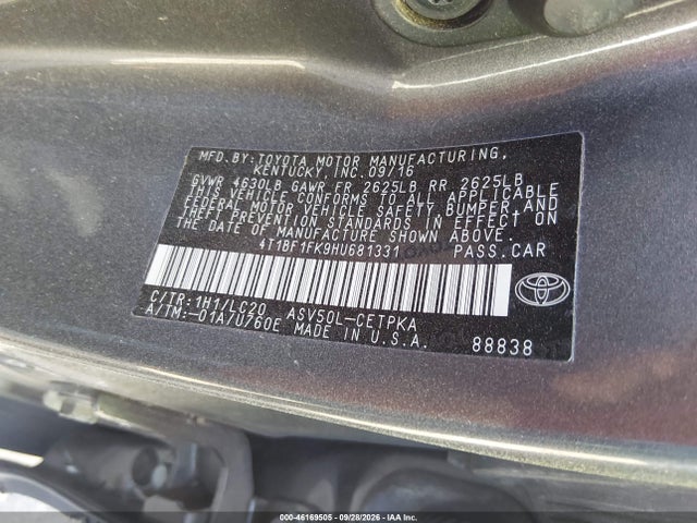 Aukcja sprzedaży 2017 Toyota Camry Xse, vin: 4T1BF1FK9HU681331, numer aukcji: 46169505