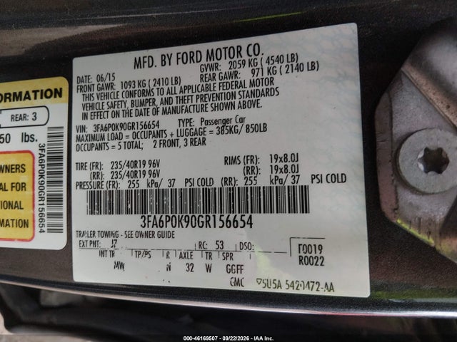 Продажа на аукционе авто 2016 Ford Fusion Titanium, vin: 3FA6P0K90GR156654, номер лота: 46169507
