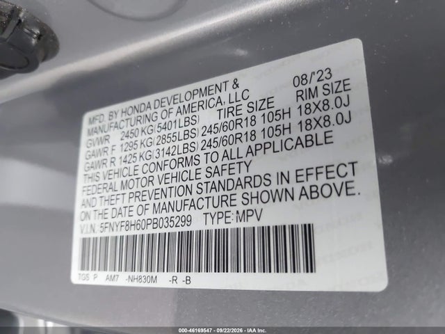 Продаж на аукціоні авто 2023 Honda Passport Awd Trailsport, vin: 5FNYF8H60PB035299, номер лоту: 46169547