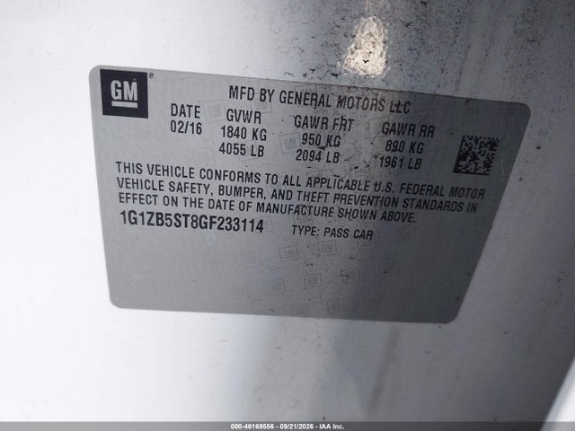 Продаж на аукціоні авто 2016 Chevrolet Malibu Ls, vin: 1G1ZB5ST8GF233114, номер лоту: 46169556
