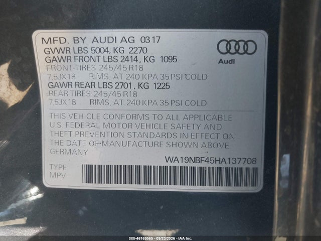Продажа на аукционе авто 2017 Audi A4 Allroad 2.0t Premium, vin: WA19NBF45HA137708, номер лота: 46169565
