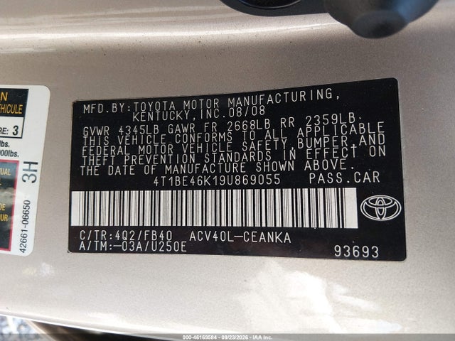 Aukcja sprzedaży 2009 Toyota Camry Le, vin: 4T1BE46K19U869055, numer aukcji: 46169584