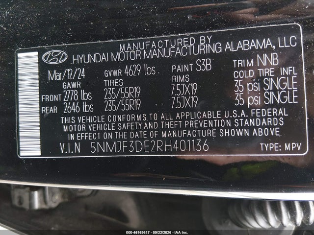 Aukcja sprzedaży 2024 Hyundai Tucson Sel, vin: 5NMJF3DE2RH401136, numer aukcji: 46169617