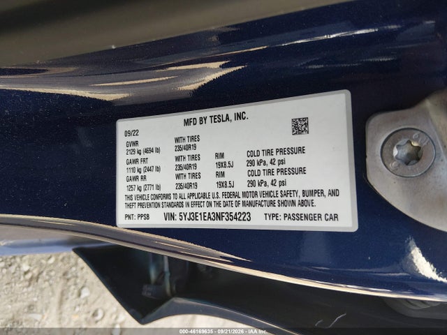 5YJ3E1EA3NF354223 Tesla Model 3 Rear-wheel Drive