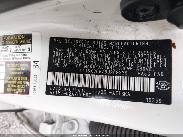 Продаж на аукціоні авто 2008 Toyota Avalon Xls, vin: 4T1BK36B78U268539, номер лоту: 46169659