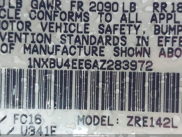 2010 Toyota Corolla Le მანქანა იყიდება აუქციონზე, vin: 1NXBU4EE6AZ283972, აუქციონის ნომერი: 46169677